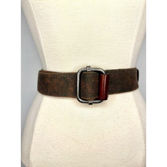 Mens Gap Gorpcore Canvas Leather Buckle Belt Green Tan One Size - Picture 1 of 4